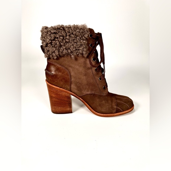 UGG JAXON SUEDE CUFF LACE UP SHEARLING BOOTS - Picture 6 of 12